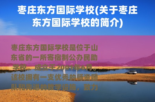 枣庄东方国际学校(关于枣庄东方国际学校的简介)