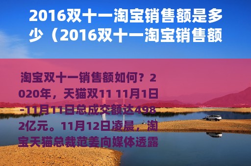2016双十一淘宝销售额是多少（2016双十一淘宝销售额）