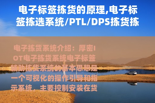 电子标签拣货的原理,电子标签拣选系统/PTL/DPS拣货拣选