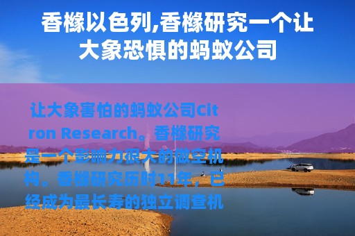 香橼以色列,香橼研究一个让大象恐惧的蚂蚁公司
