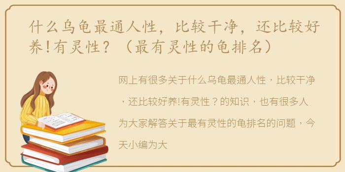 什么乌龟最通人性，比较干净，还比较好养!有灵性？（最有灵性的龟排名）
