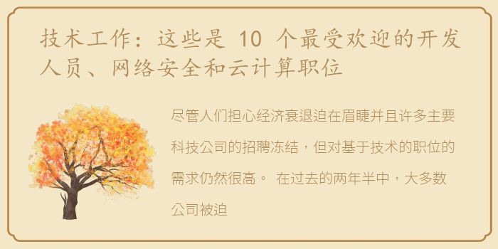 技术工作：这些是 10 个最受欢迎的开发人员、网络安全和云计算职位