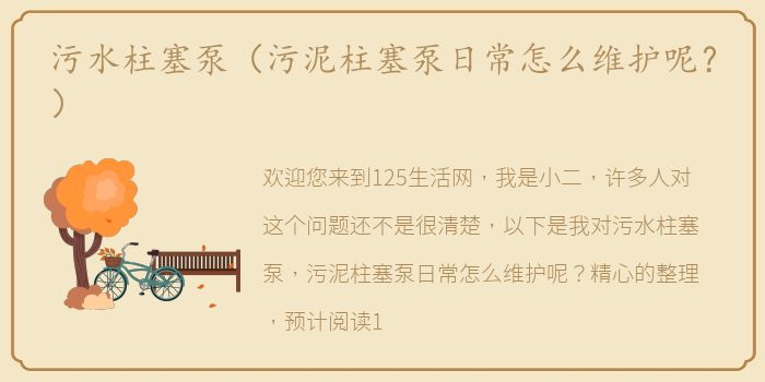 污水柱塞泵（污泥柱塞泵日常怎么维护呢？）