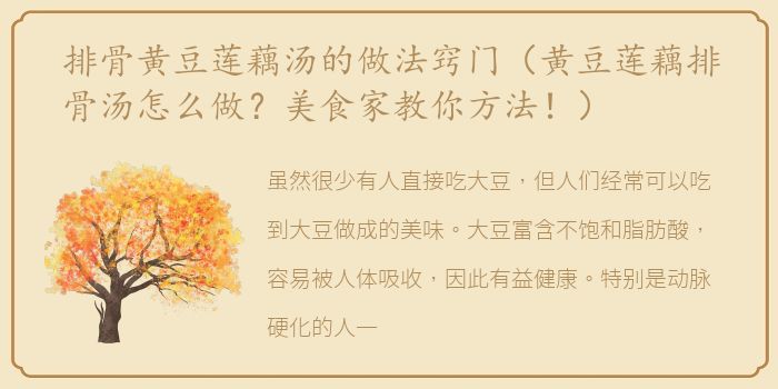 排骨黄豆莲藕汤的做法窍门（黄豆莲藕排骨汤怎么做？美食家教你方法！）