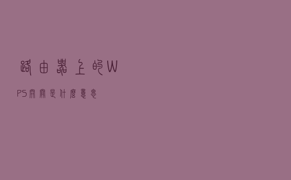 路由器上的WPS开关是什么意思？
