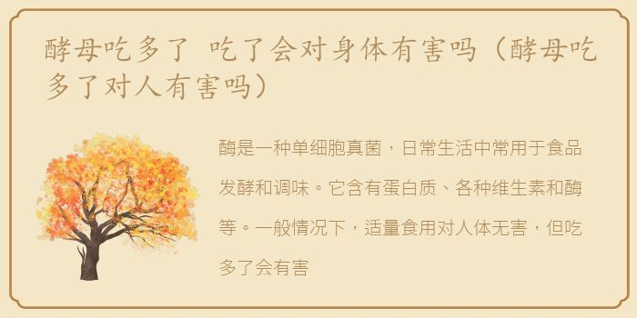 酵母吃多了 吃了会对身体有害吗（酵母吃多了对人有害吗）