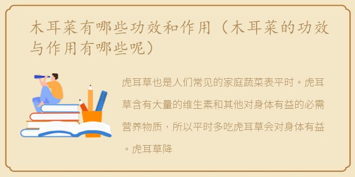 木耳菜有哪些功效和作用（木耳菜的功效与作用有哪些呢）