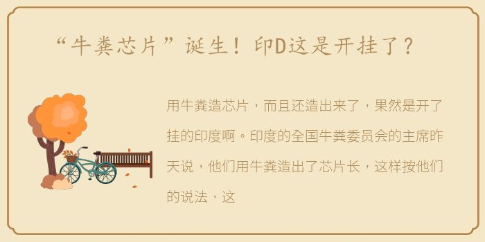 “牛粪芯片”诞生！印D这是开挂了？