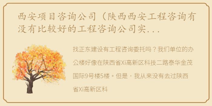 西安项目咨询公司（陕西西安工程咨询有没有比较好的工程咨询公司实习？）