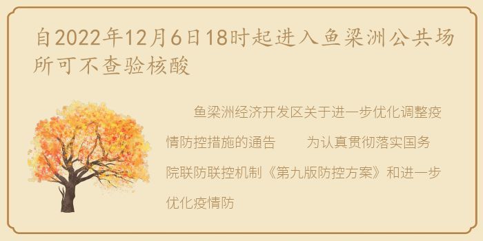 自2022年12月6日18时起进入鱼梁洲公共场所可不查验核酸