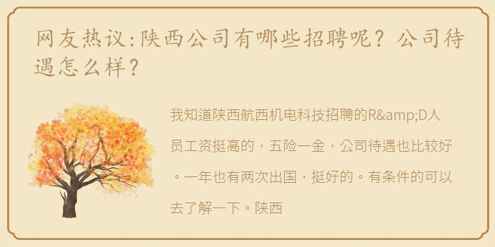网友热议:陕西公司有哪些招聘呢？公司待遇怎么样？