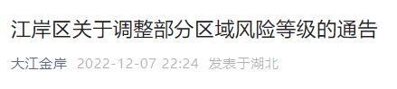 12月8日武汉江岸区调整部分高风险等级名单