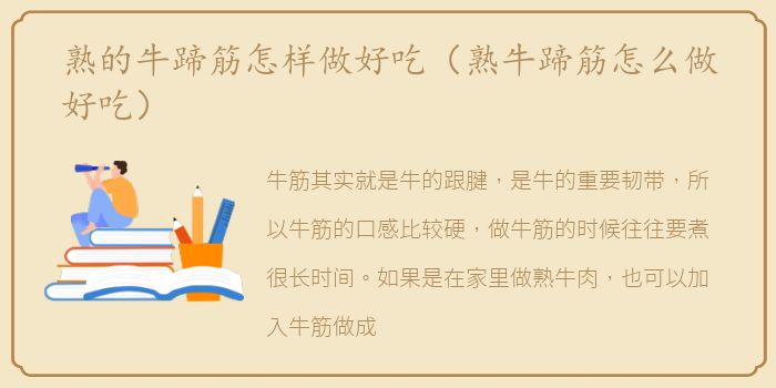 熟的牛蹄筋怎样做好吃（熟牛蹄筋怎么做好吃）