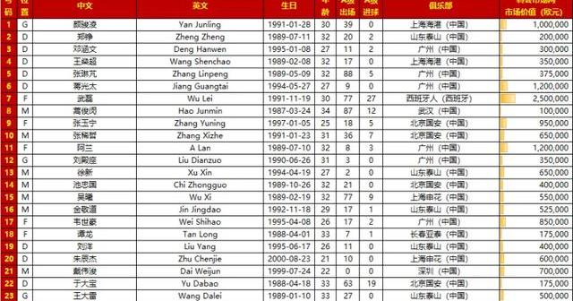 国足对阵日本大名单图片_国足对阵日本23人大名单