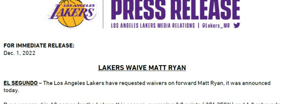 湖人裁掉琼斯_曝湖人裁掉莱恩