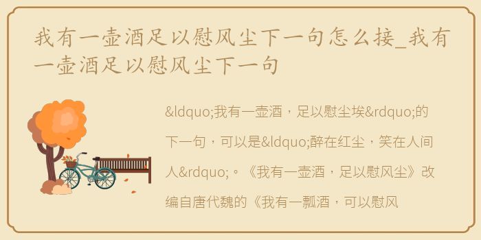 我有一壶酒足以慰风尘下一句怎么接_我有一壶酒足以慰风尘下一句