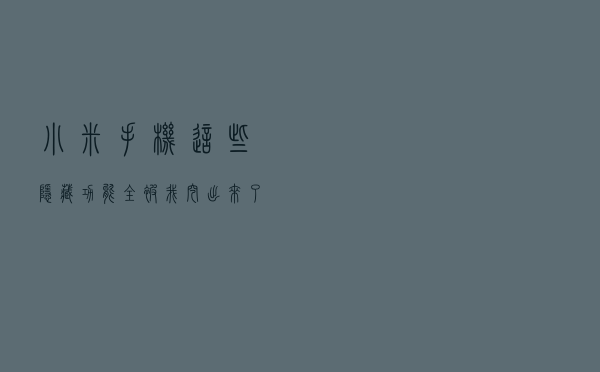 小米手机这些隐藏功能，全被我挖出来了