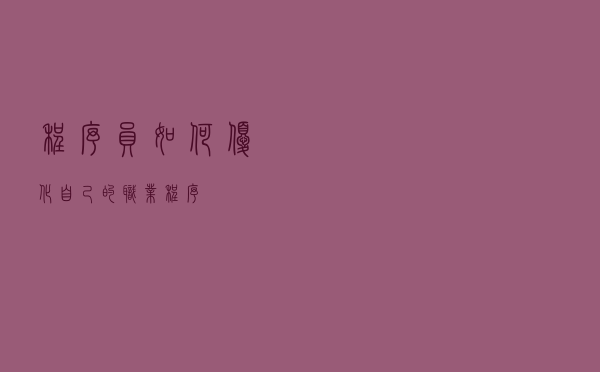 程序员如何优化自己的职业程序？
