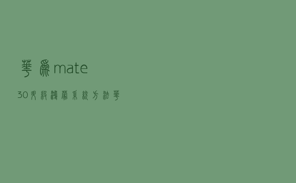 华为mate30升级鸿蒙系统